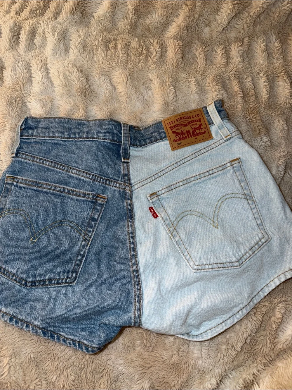 Levi's Two-Tone Denim Cutoff Shorts - Dark Blue & Light Blue - Picture 1 of 1